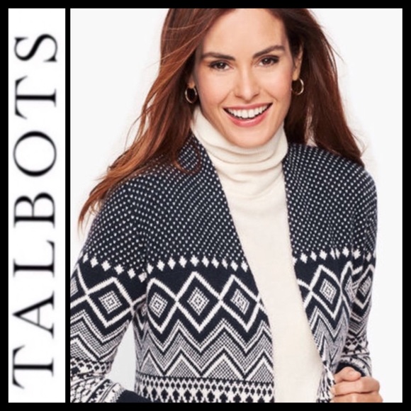 Talbots Fair Isle Open Front Cardigan - Picture 2 of 6